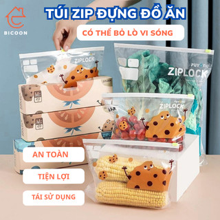  Túi Zip Đựng Thực Phẩm Bicoon Túi Bảo Quản Đồ Ăn Tươi Sống Trong Tủ Lạnh Tiện Lợi Tái Sử Dụng 