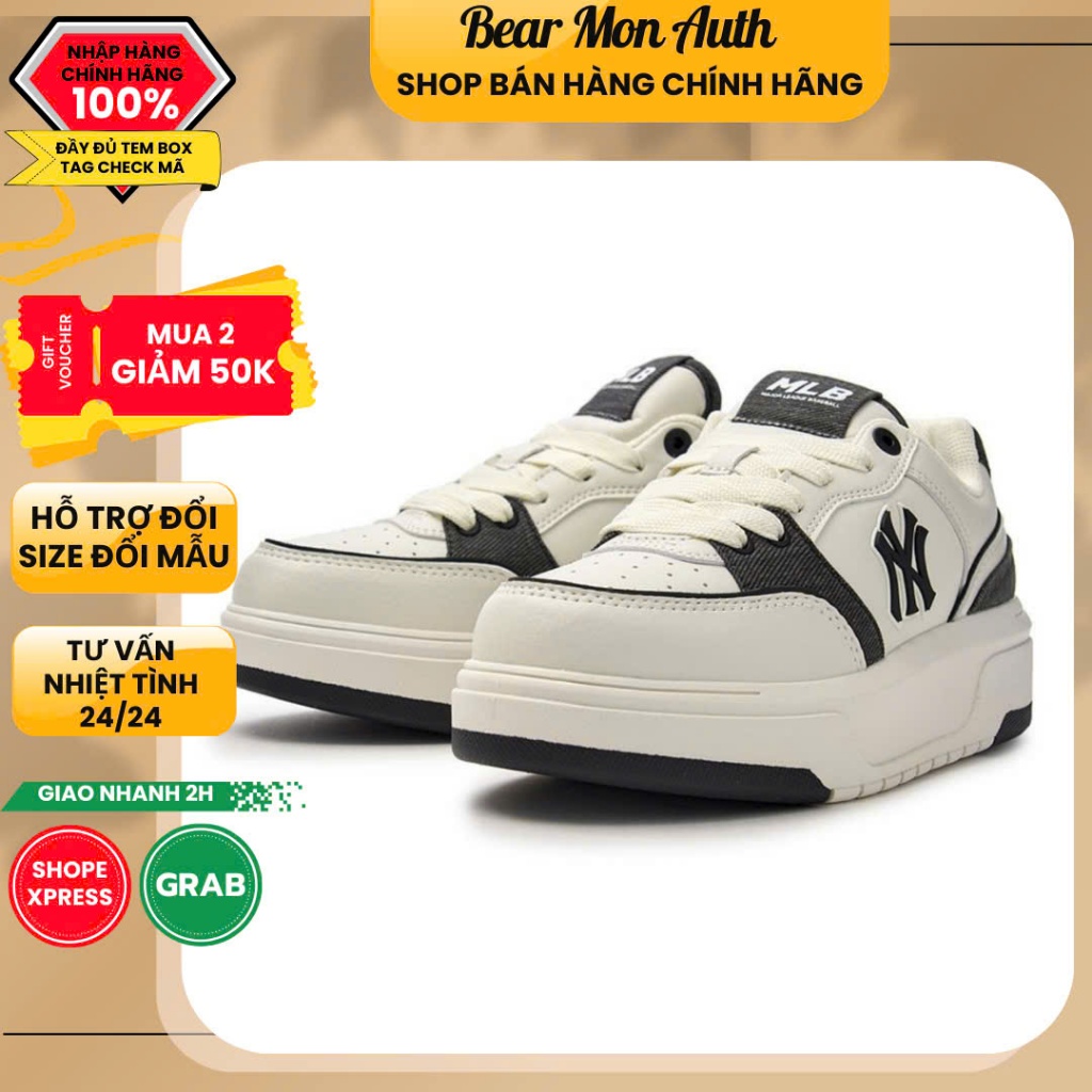 Giày Thể Thao MLB Chunky Liner Denim Pocket New York Yankees 3Asxd015N-50Bks