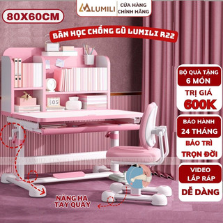 Bàn Học R22+ Lumili - Bàn Cho Bé Tiểu Học Tay Quay Nâng Hạ Độ Cao Đệm Dài Êm Ái, Hỗ Trợ Chống Gù