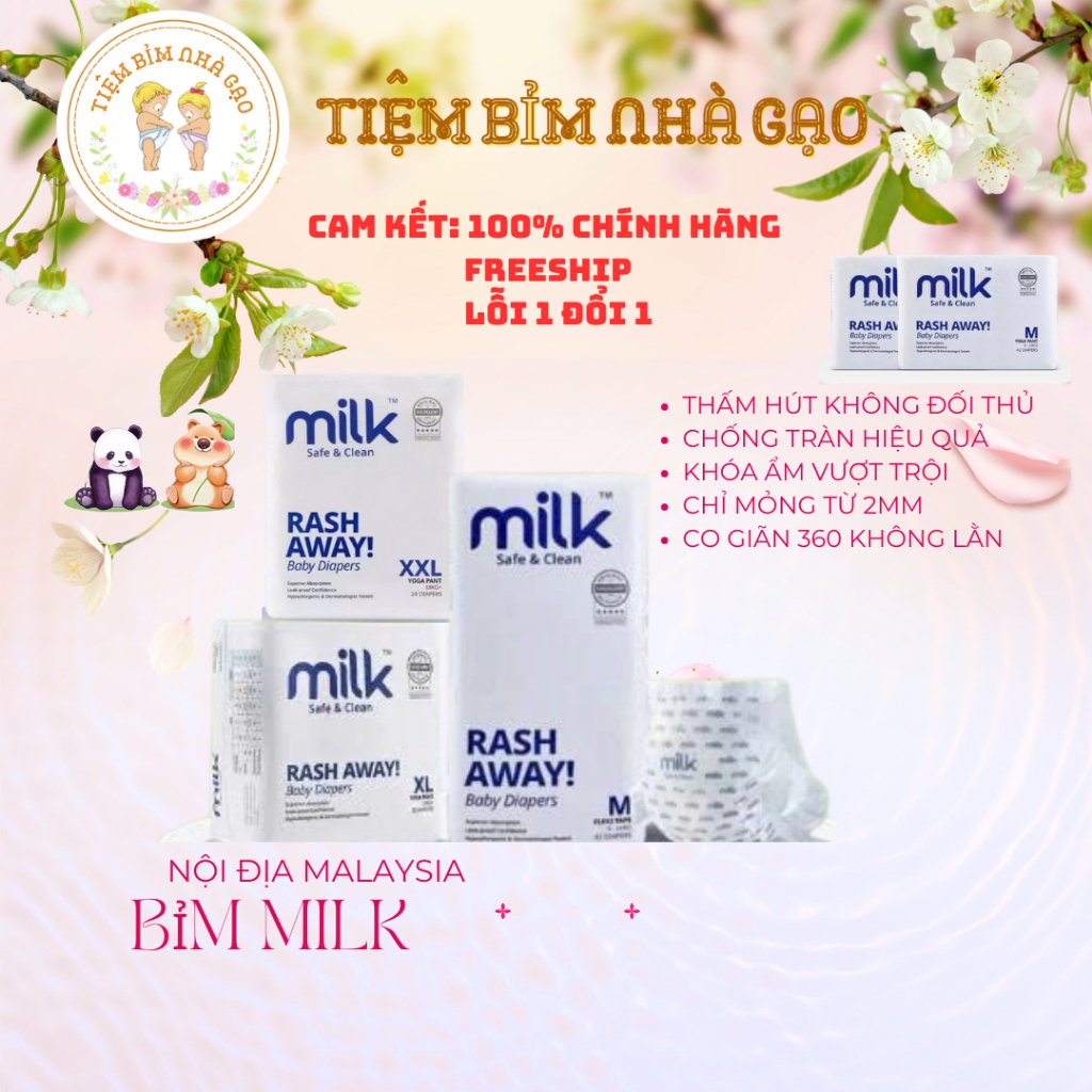 (Combo 2 bịch Milk) Tã/bỉm Thuần Chay MILK Nội Địa Malaysia Cao Cấp Thấm Hút Siêu Tốt, Rất Mềm Và Cự