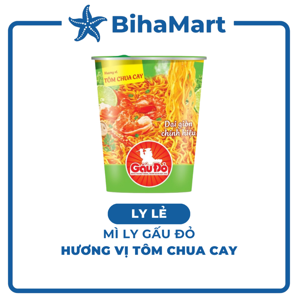 [LY LẺ] - ASIAFOODS - Mì ly Gấu Đỏ Tôm chua cay, Mì ly Gấu Đỏ hương vị Tôm chua cay, Mì ly tôm chua 