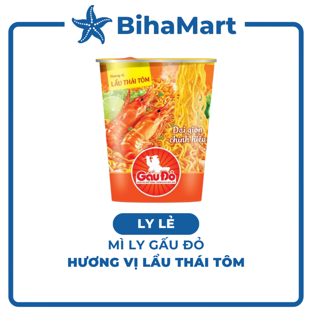 [LY LẺ] - ASIAFOODS - Mì ly Gấu Đỏ Lẩu thái tôm, Mì ly Gấu Đỏ hương vị lẩu thái tôm, Mì ly lẩu thái 