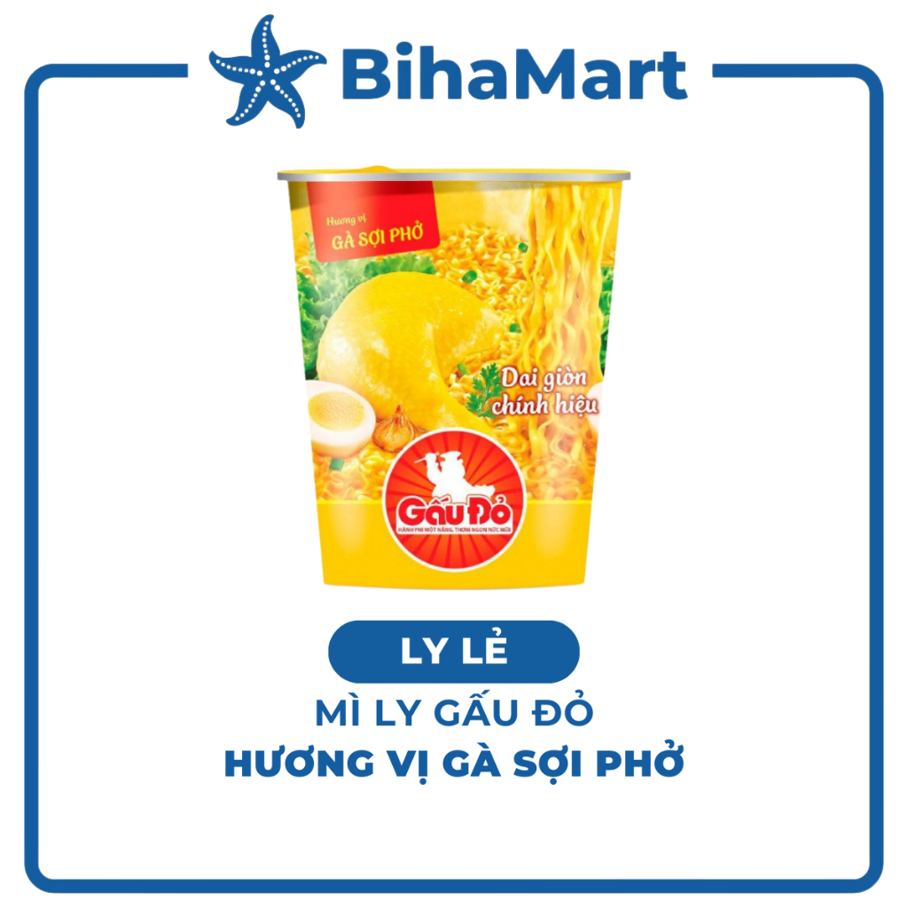 [LY LẺ] - ASIAFOODS - Mì ly Gấu Đỏ Gà sợi phở, Mì ly Gấu Đỏ hương vị gà sợi phở, Mì ly gà sợi phở Gấ