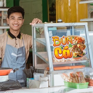 Miếng dán BÚN CÁ sticker trang trí xe đẩy dán tường decal trang trí quán ăn hủ tiếu bánh mì cơm tấm bánh canh hủ tiếu