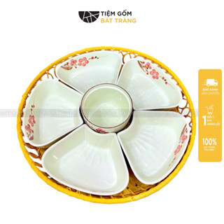 Bộ Đĩa 5 Cánh Kèm Khay Đựng Đồ Ăn Bánh Trôi Chay 33cm Nhiều Mẫu Hoạ Tiết Vẽ Tay Sứ Bát Tràng