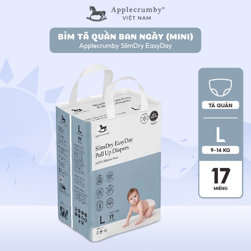 Bỉm tã quần ngày Applecrumby Slimdry Easyday Pull Ups size M - XXL thấm hút tốt