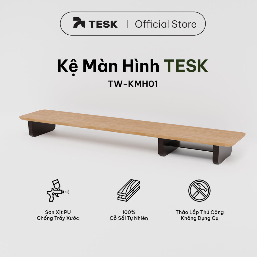 Kệ Màn Hình TESK – Kệ Gỗ Cao Cấp Decor Bàn Làm Việc, Màn Hình Máy Tính, Nâng Màn Hình Chống Gù, Gỗ S