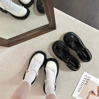 [B03] Giày Lolita Nữ Đính Nơ Cao Cấp, Giày Búp Bê Nữ Đế Độn 4 phân 2 màu Đen Trắng siêu hot trend 2025