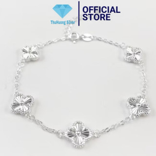  Lắc tay nữ THJ - Lắc tay cỏ 4 lá hoa phay sáng đẹp cao cấp ,chuẩn bạc ta- THU HUONG SILVER 