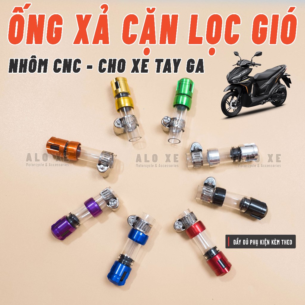 Ống xả cặn lọc gió Nhôm CNC trang trí lọc gió gắn cho các dòng xe tay ga Vario, Vision, AB, SH, Lead, SH Mode -Phụ kiện