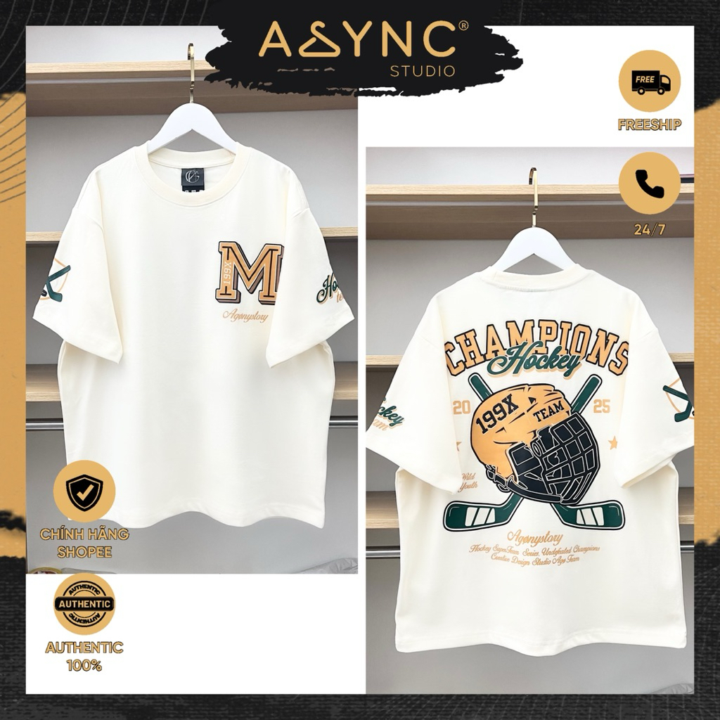 (Auth) Áo Thun Agony Story Champions Hockey 199x Team Big Logo 2025 Màu Kem - Async Studio