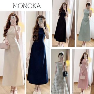 Váy cổ thuyền dài xòe tôn dáng thanh lịch Đầm cổ yếm chiết eo không tay sát nách thiết kế đi chơi làm công sở trẻ T1357G