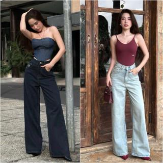 MYUN- Quần Jeans nữ ống rộng Màu Xanh Than thêu hoa, (Ống 27 Cm) lưng cao hack dáng Women, Pants, Ong JR0006