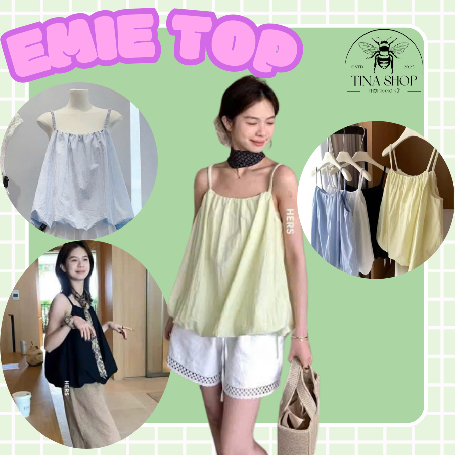 ÁO 2 DÂY DÁNG BABYDOLL XÒE NHẸ - TINA SHOP - EMIE TOP