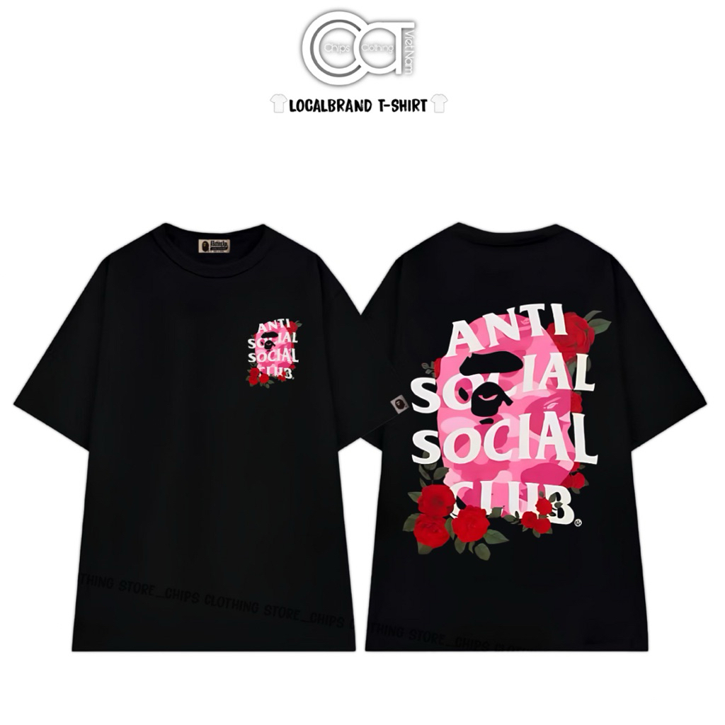 [High Quality] Áo Thun Oversize Bape x Anti Social Club Rose Mẫu Hot 2025 | Unisex Nam Nữ - 100% Cot