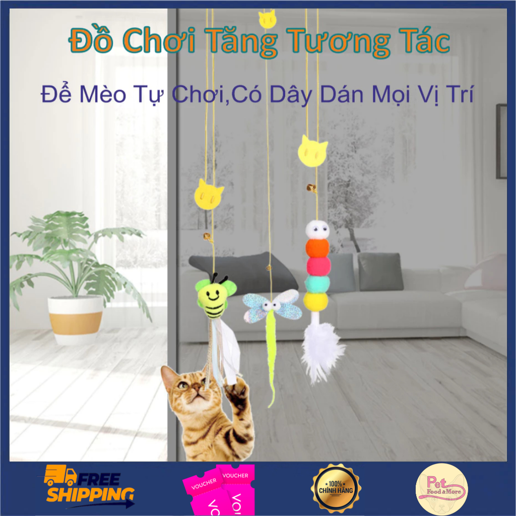 Đồ Chơi Đuổi Bắt Cho Mèo Tự Chơi, Dây Gắn Tường Tương Tác Giảm Stress