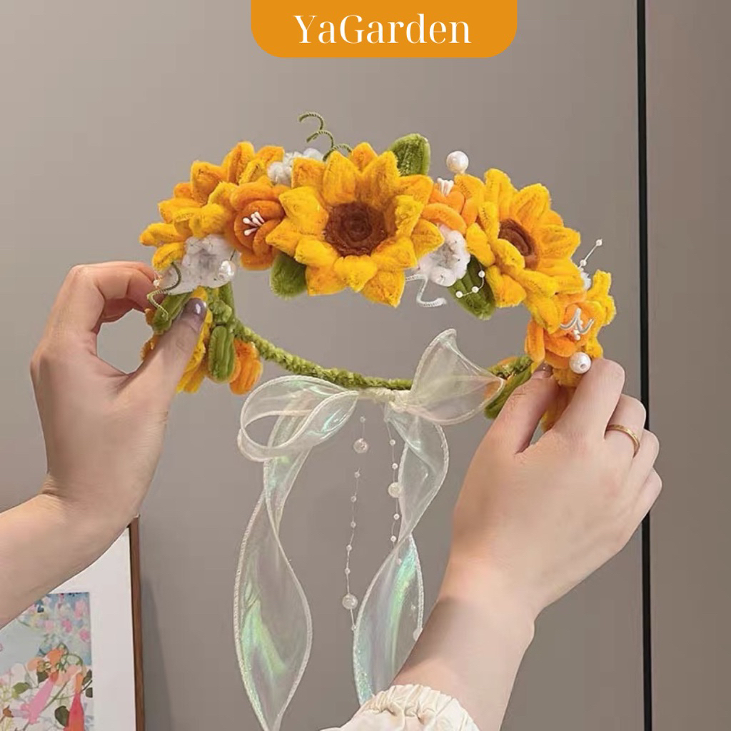 Vòng hoa kẽm nhung đội đầu, Vòng hoa kẽm nhung phụ kiện chụp ảnh, set kẽm làm vòng hoa đôin đầu Yaga