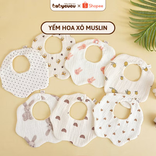 Yếm hoa, Yếm ăn dặm cho bé Babycucu, Chất liệu muslin 6 lớp xoay 360 độ cao cấp, an toàn cho bé