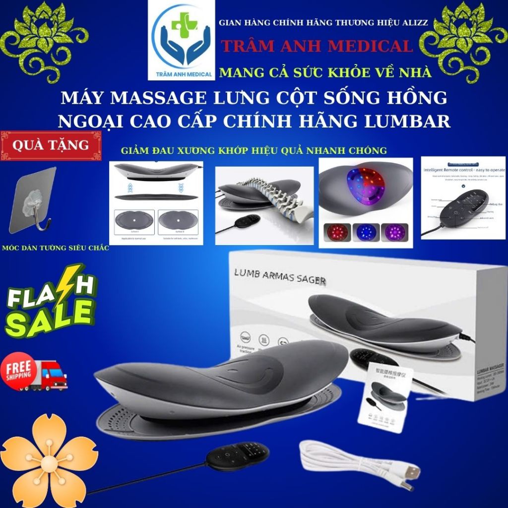 QUÀ TẶNG - FREESHIP +Máy massage lưng cột sống hồng ngoại Lumbar, Đai lưng chườm ấm ngải cứu cao cấp