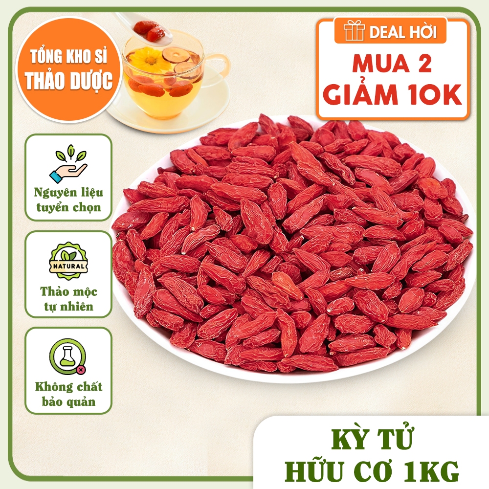 Kỳ tử hữu cơ 1kg, trà kỷ tử, hạt to, đỏ, vị ngọt, dùng pha trà, chưng yến, nấu chè dưỡng nhan