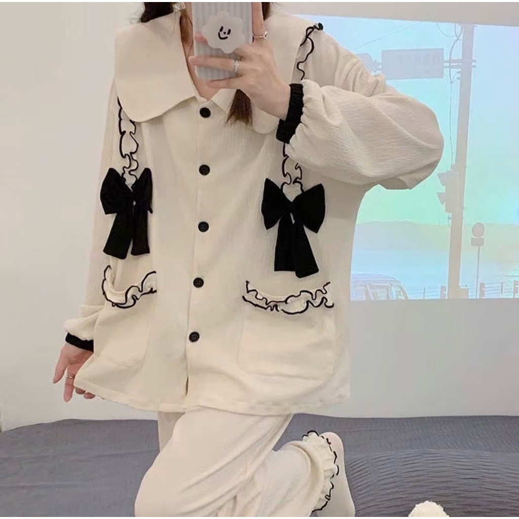 Set Bộ Ngủ Pijama Nữ , Bộ Ngủ Vải Đũi Xốp 2 Nơ Big