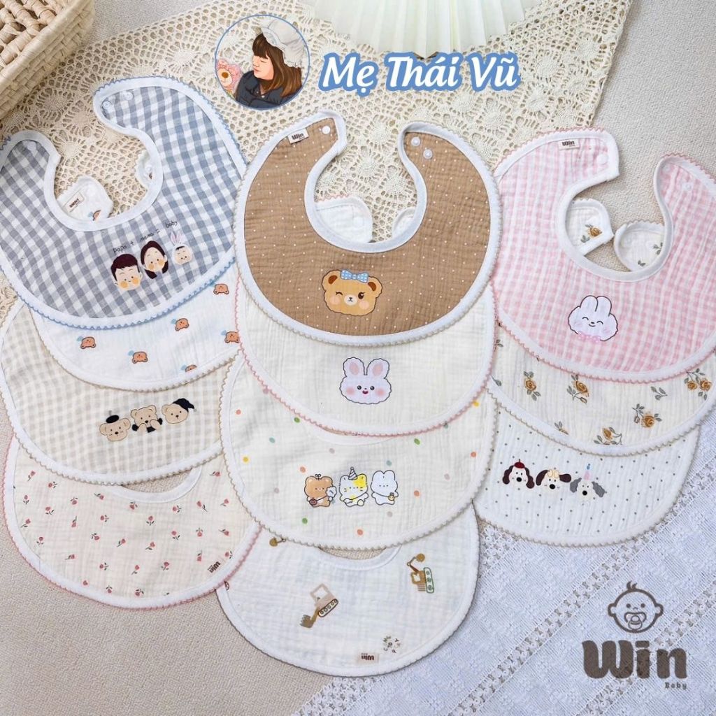 Set Yếm tròn xoay 360 độ cho bé trai gái yếm dãi ăn dặm xô muslin 100% cotton…