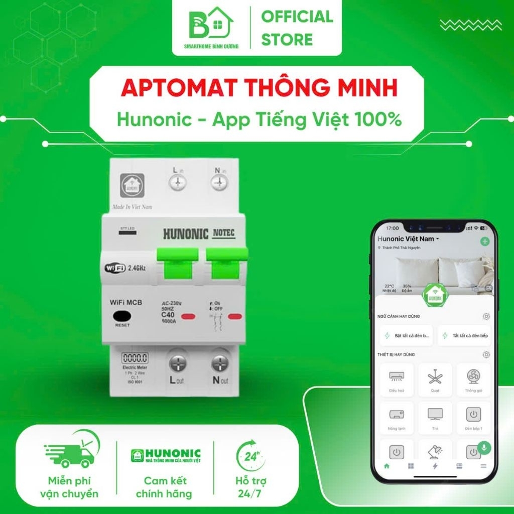 Aptomat Thông Minh Hunonic Notec/Đo Đếm Điện Năng Tiêu Thụ