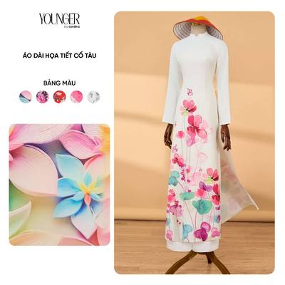Áo dài nữ Younger By Cardina chất liệu lụa họa tiết cổ tàu thanh lịch 5YADC05 5YQDR11 (tách lẻ quần áo)