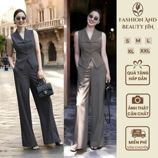 VT250516 - Đồ Công Sở Sang Trọng - Set Vest Nữ Sát Nách Và Quần Tây Ống Rộng Cao Cấp