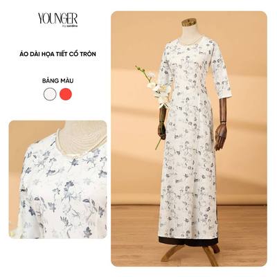 Áo dài nữ Younger By Cardina chất liệu lụa mềm mại kiểu dáng truyền thống cổ tròn 5YADK07 5YQDR11 (tách lẻ quầ áo)
