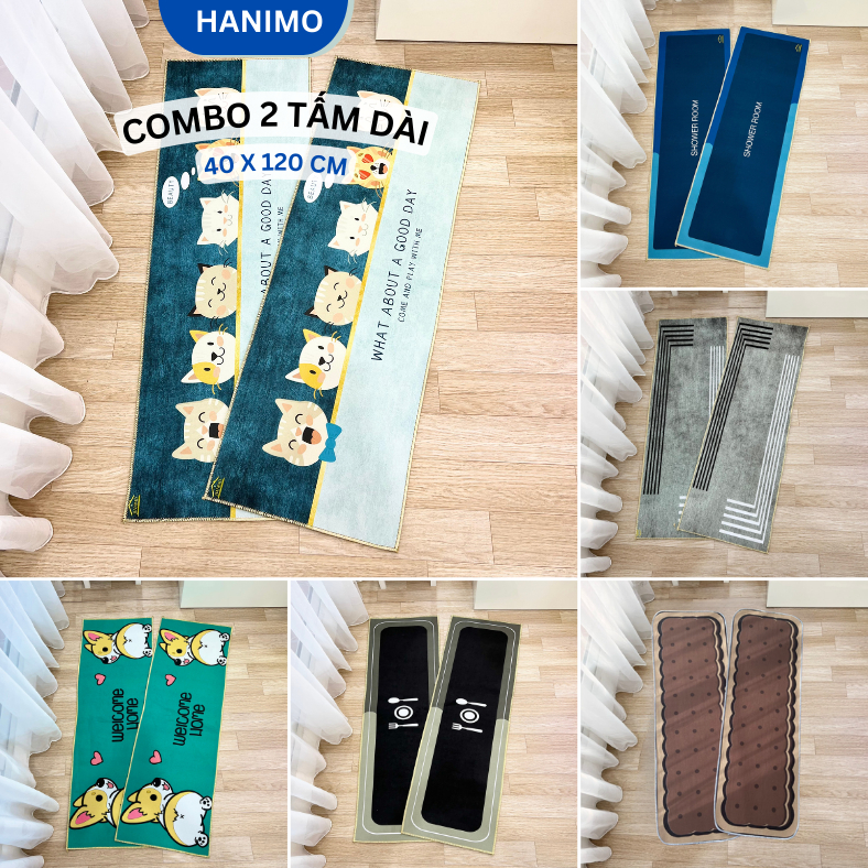 Bộ 2 thảm bếp nỉ lì 40x120cm, êm ái, chống trơn trượt, thấm hút nước nhanh, dễ vệ sinh - HANIMO HA13