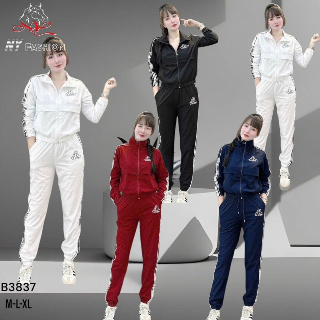 NY3837 - Set đồ bộ nữ, set bộ gió nữ cao cấp cổ trụ chữ thêu đủ size 40-65kg