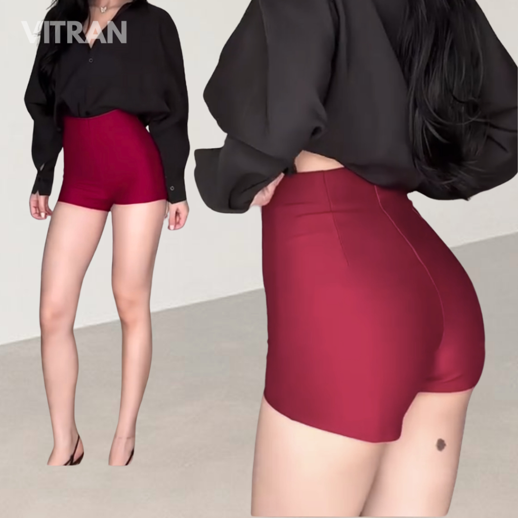 VITRAN BOUTIQUE Quần Short Idol Dance Đỏ Bảo Hộ Kpop Nữ Thun Cotton Xịn Cạp Cao Black Pink Co Giãn Basic Cơ Bản Trơn