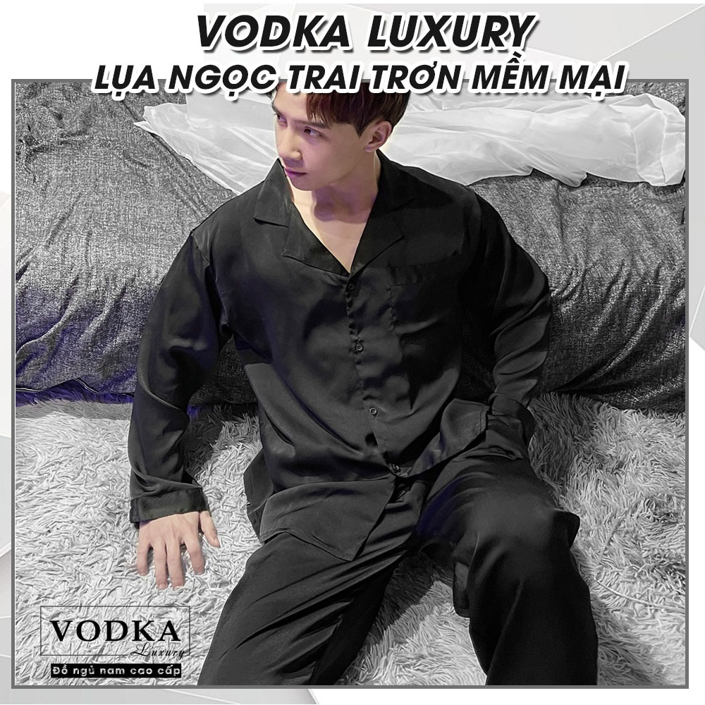 Đồ ngủ pyjama nam lụa trơn đen huyền bí mặc nhà nam giới sang chảnh và thoải mái T14