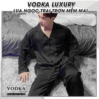 Đồ ngủ pyjama nam lụa trơn đen huyền bí mặc nhà nam giới sang chảnh và thoải mái T14