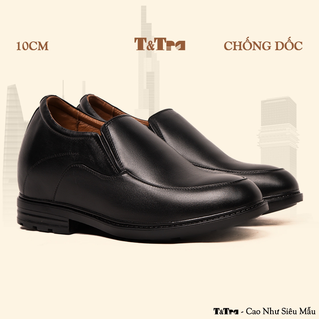 [10CM] Giày Nam Đế Cao T&Tra T99 Đen - Ít Dốc Mang Thoải Mái Hơn