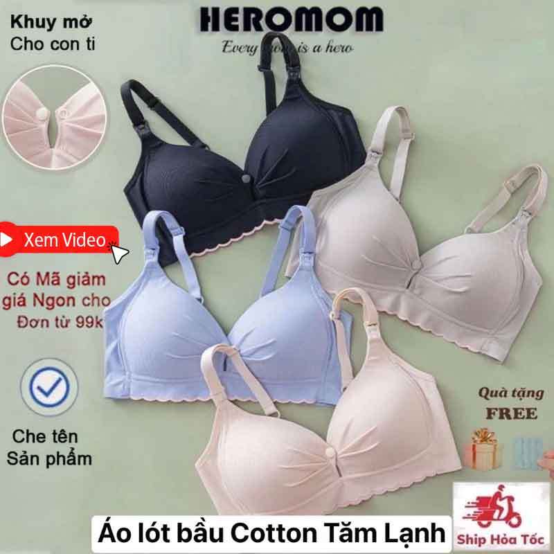  Áo lót bầu Cotton Tăm Lạnh cho bé con bú ti không gọng Nâng Ngực chống chảy xệ HEROMOM 