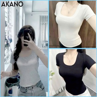   Combo 3 Áo Cổ Vuông  Áo Thun Tăm Ôm Body Babytee Cộc Tay Tôn Dáng Phong Cách Hàn Quốc - Akano 