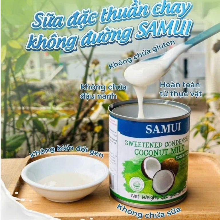 Sữa đặc thuần chay không đường SAMUI, dành cho người tiểu đường, ăn kiêng, ko chứa đậu nành & sữa bò