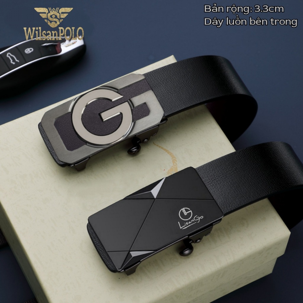  Thắt lưng da nam LISANGO cao cấp TL036 dây nịt nam bản 3.3cm mặt hợp kim khóa tự động. 