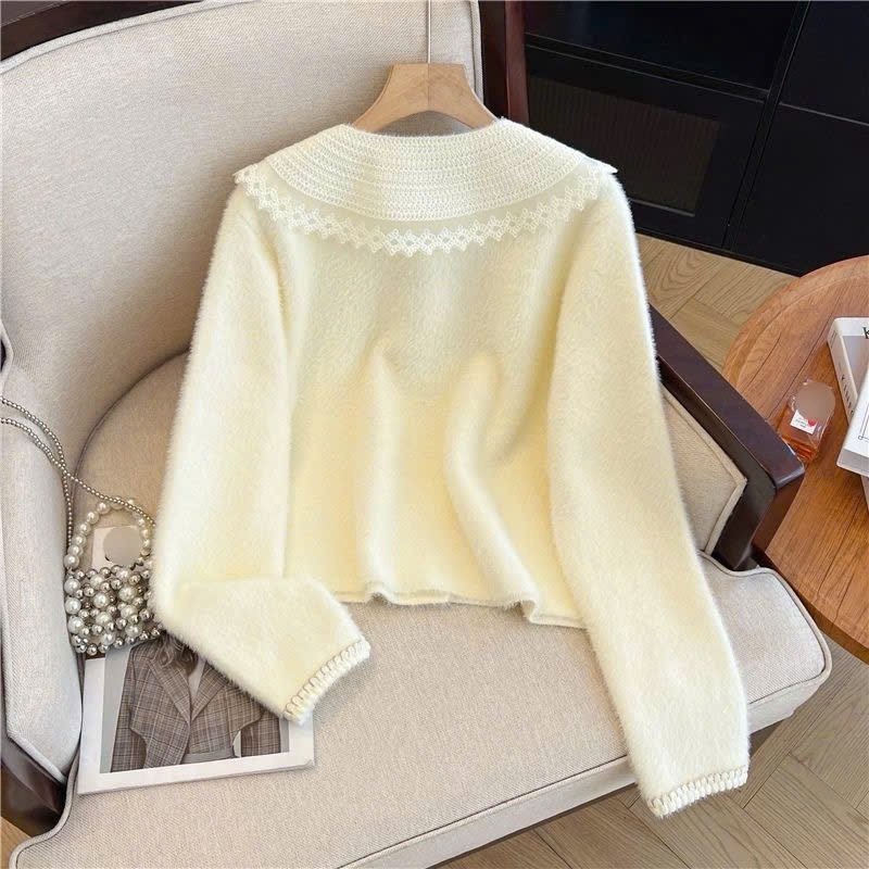 [SẴN] Áo khoác len lông nữ có cổ, cardigan dáng rộng cổ ren màu hồng, xanh dương nhạt tiểu thư - 198 | BigBuy360 - bigbuy360.vn