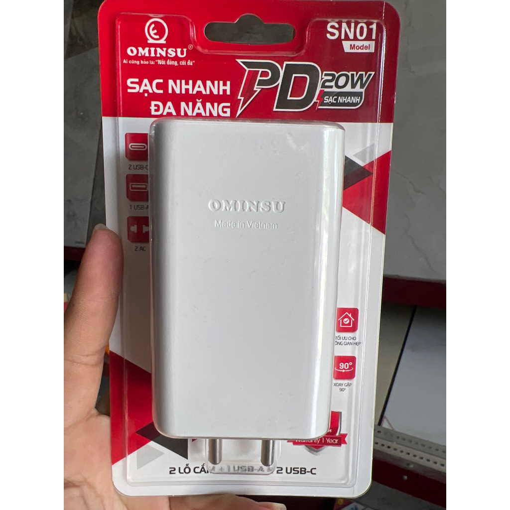 Ổ cắm đa năng sạc nhanh Ominsu 2 ổ cắm+USB-A+ USB-B