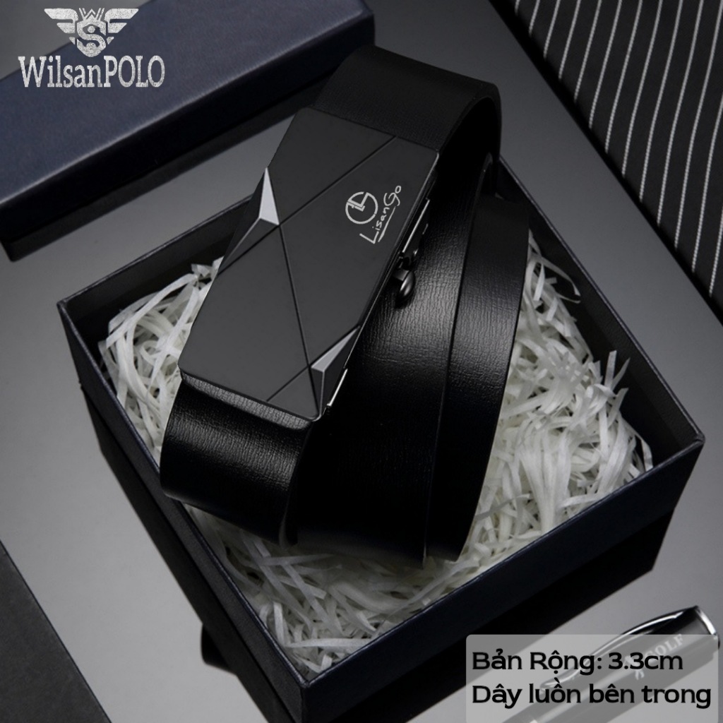  Thắt lưng nam LISANGO cao cấp TL025 da PU bản rộng 3.3cm mặt hợp kim khóa tự động. 