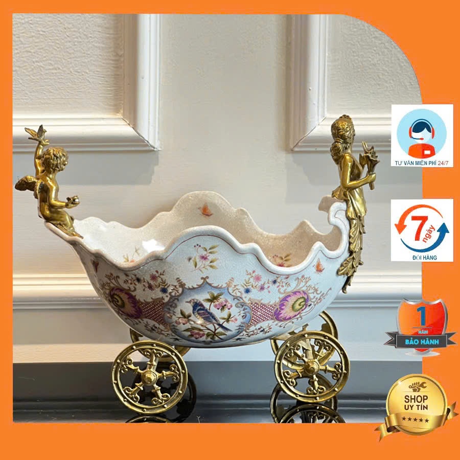 Đĩa quả xe thiên thần chất liệu sứ cao cấp phối đồng HM-DQ2