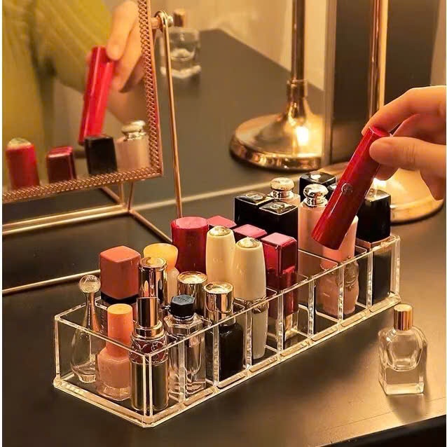 Khay Đựng Mỹ Phẩm Đồ Trang Điểm Để Bàn Trong Suốt, Khay Đựng Son Trong Suốt Chắc Chắn
