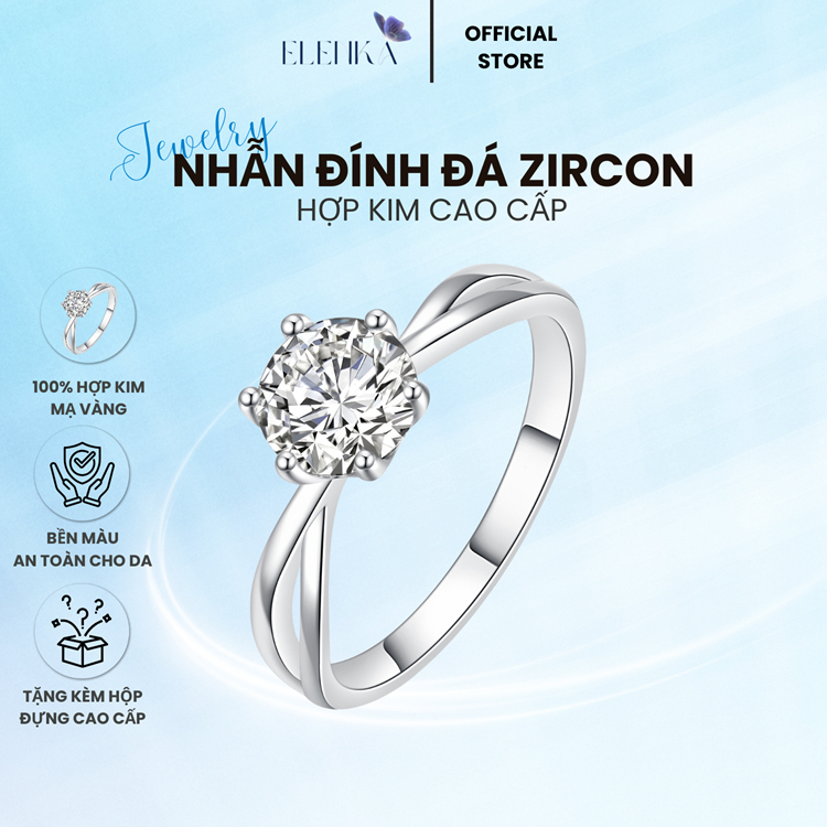 [ELENKA] Nhẫn mạ vàng 18K đính đá Zircon 6 chấu thiết kế cách điệu độc lạ sang chảnh - R6594