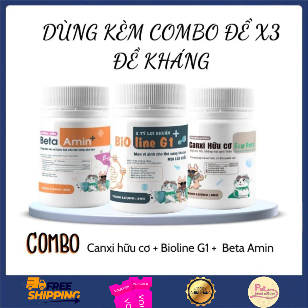 Ecopets Men Bioline G1 & Bột Dinh Dưỡng Beta Amin Tăng Đề Kháng và Ổn Định Đường Ruột Cho Chó Mèo