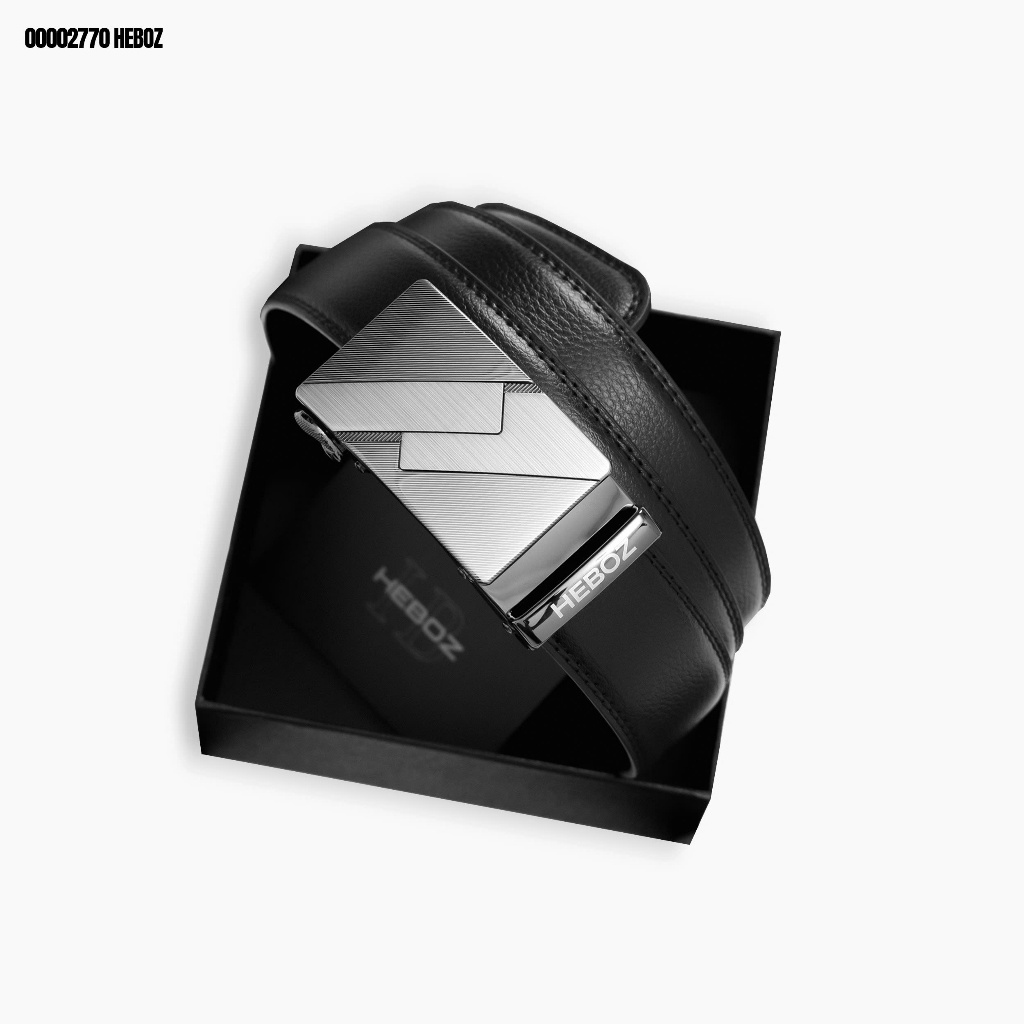 Thắt lưng nam Heboz 019, dây nịt nam màu đen cao cấp - 00002770