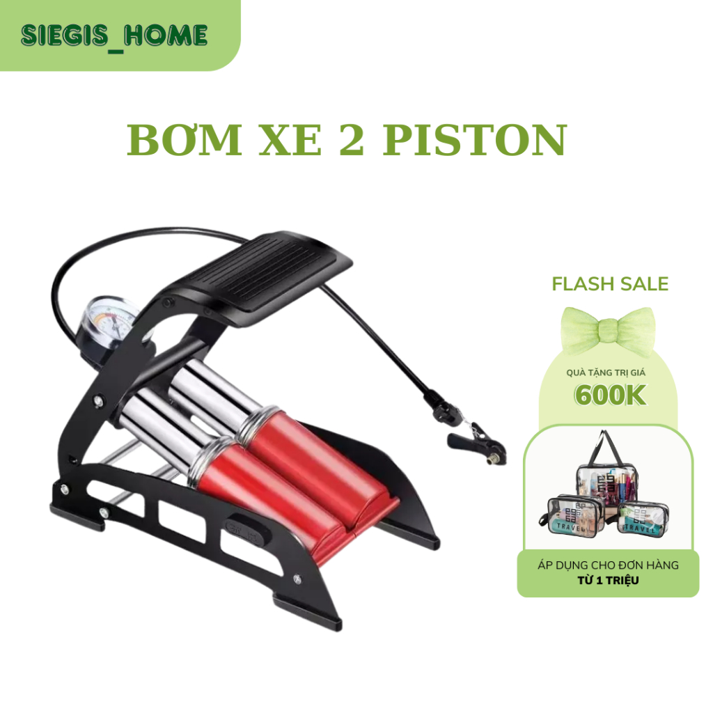 Bơm Đạp Chân 2 Piston Đa Năng Bơm Xe Đạp, Xe Máy, Ô Tô, Bóng An Toàn Tiện Lợi ( Hàng Nhập Khẩu )