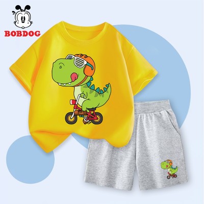 Đồ bộ bé trai BOBDOG 2026, set quần da cá áo thun cotton in hình khủng long cute -CQ- BDO71 cho bé